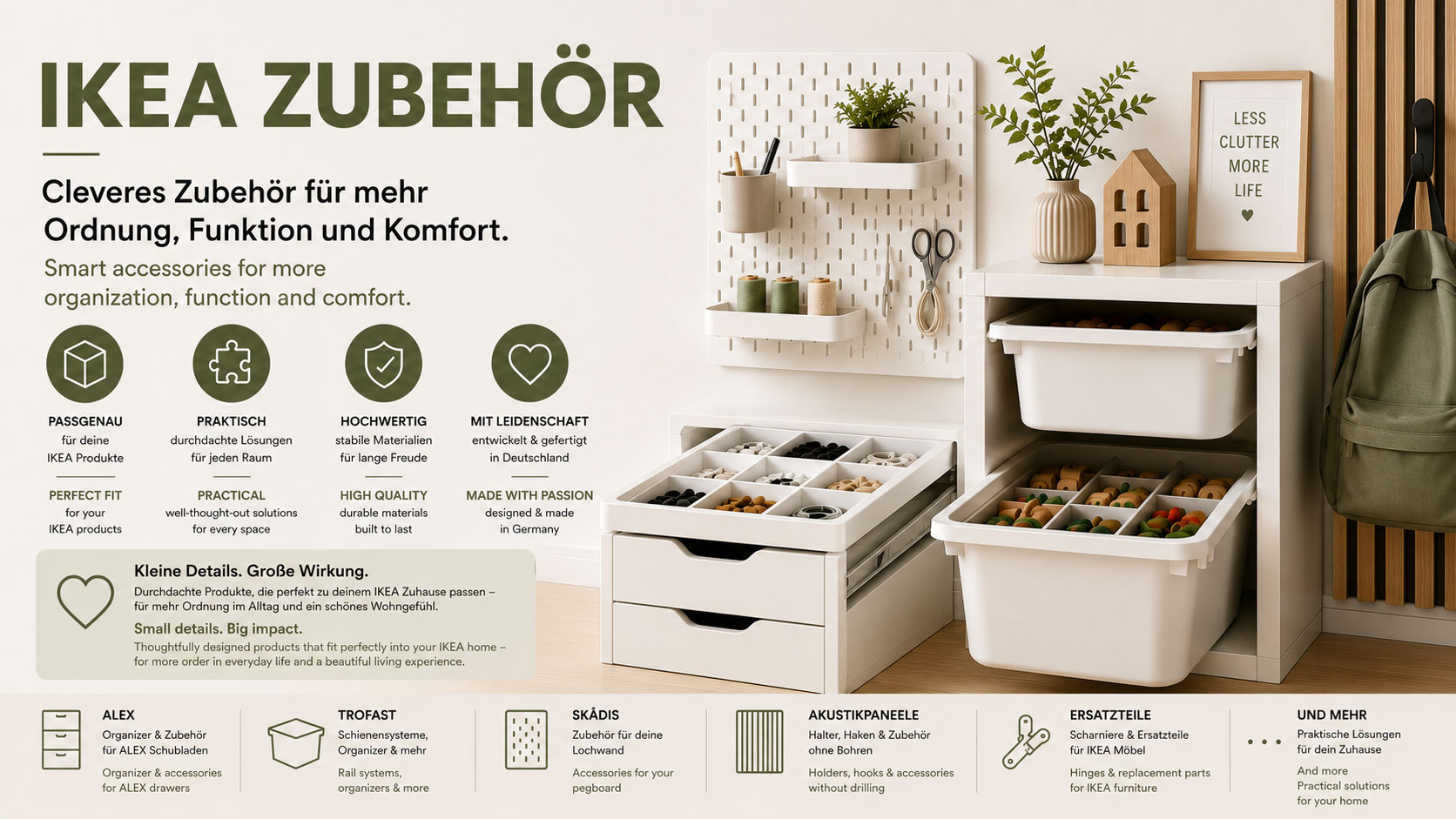 SmartShapes IKEA accessories for TROFAST, ALEX and SKÅDIS – organizers, rail systems and smart storage solutions